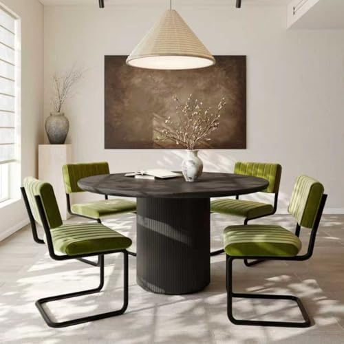 HaufChox Mid Century Velvet Dining Chairs, Green Dining Chairs Set of 4, Modern Armless Side Chair, Cantilevered Back, Comfy Seat, Metal Legs, Industrial for Kitchen, Restaurant, Living Room, Olive