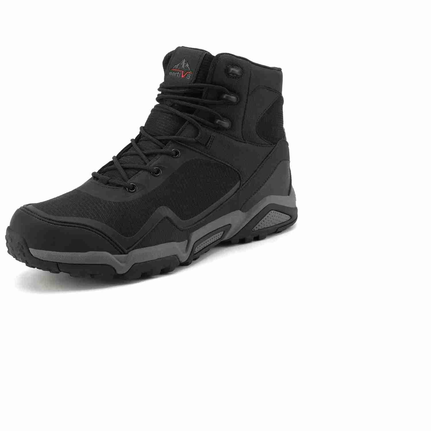 NORTIV 8 Męskie buty trekkingowe JS19005M wodoodporne śnieg zimowe buty turystyczne na zewnątrz średnie buty do wspinaczki górskiej, - Czarny - 40 EU