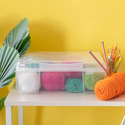 Image of IRIS USA Fits 12 inch x 12 inch Paper, Thick Portable Plastic Scrapbook Project Case with Built-in Handle for Art and Craft Supplies, Yarn, File, Paper, Office Documents, Toys, Rounded Corner, Clear