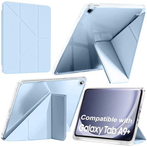 A-BEAUTY Funda Compatible con Samsung Galaxy Tab A9 Plus 11 Pulgadas 2023 (SM-X210/X215/X216/X218) con S Pen Soporte, Antichoque Carcasa Translúcida, Soporte de Y 6 en 1, Azul Claro