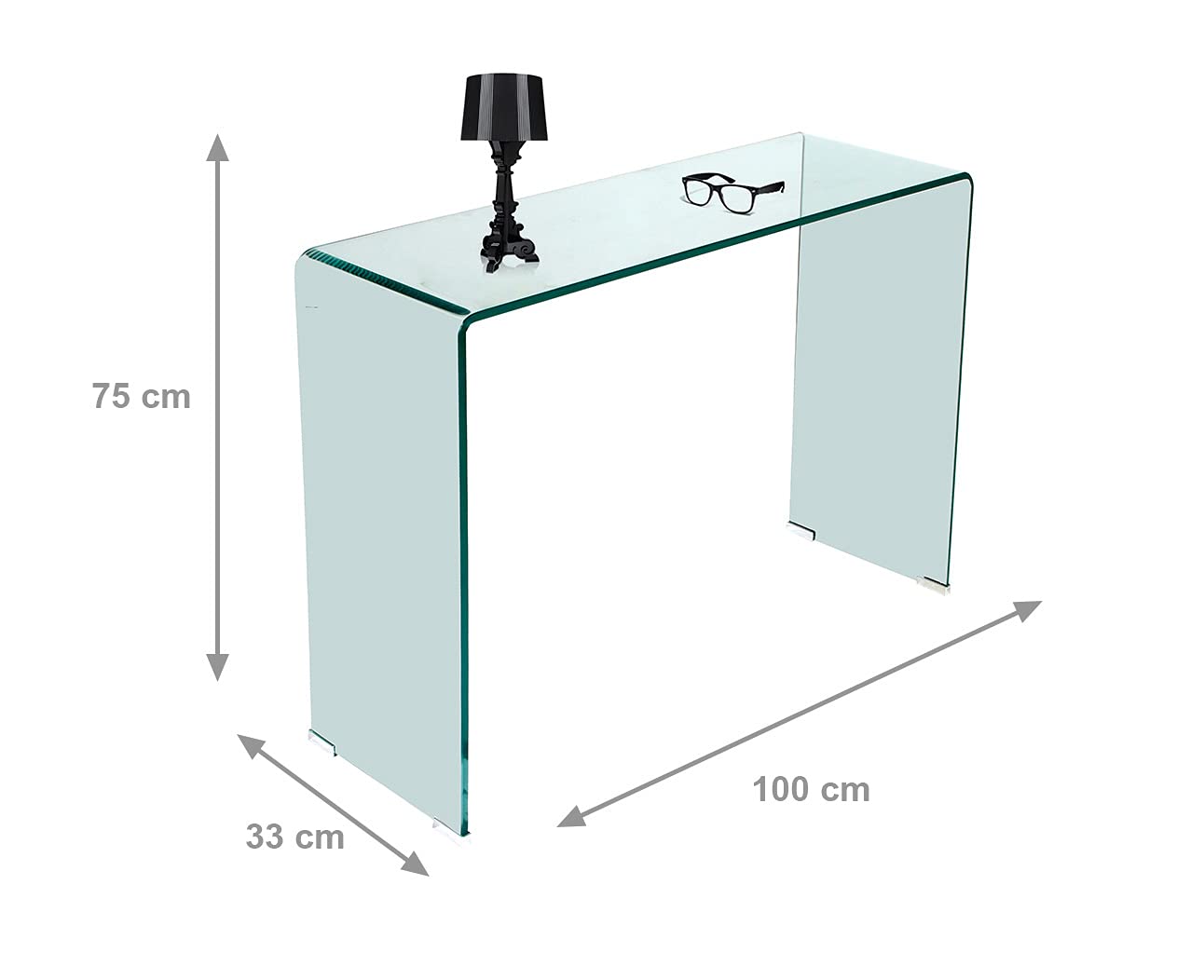 Dmora Consolle in vetro temperato trasparente, cm 100 x 75 x 33.