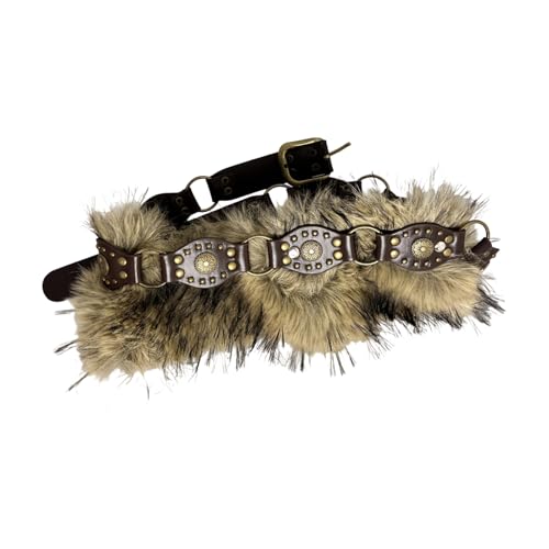90s Western Type Waistband Punk Studded Faux Leather Furry Belt for Women Lady Adjustable Stylish Waist Accessory3