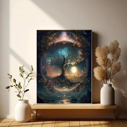 Image of Eiazuiks Stamping Cross Stitch Kit, Tree of Life Counting Cross Stitch Kit for Adult Beginners, Full Line DIY Stitching Kit for Home Decor Cross Stitch Patterns 12x16 inches