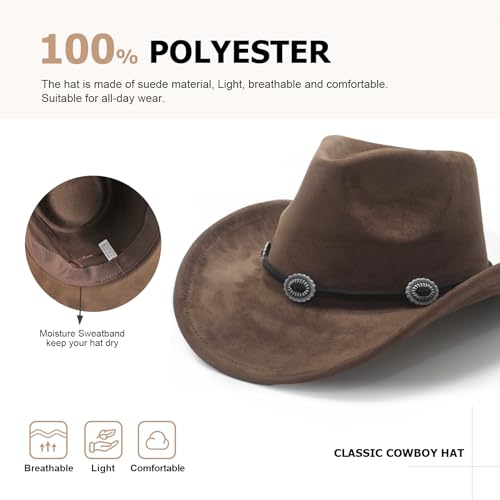 Image of LIDHAY Cowboy Hat for Women and Men Felt Wide Brim Suede Cowboy Cowgirl Hats Felt Cattleman Western Hats