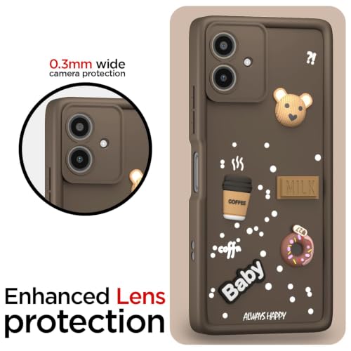Image of Bintage Cute Fun Taddy Cartoon 3D Ball Bear Milk Donut Coffee Cup Silicon Case Full Body & Camera Protection Back Cover Compatible for Motorola Moto G64 5G - Brown