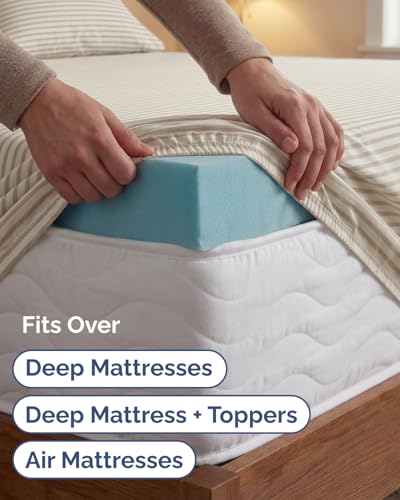 Image of Extra Deep Twin XL Sheet Set - 4 Piece Breathable & Cooling - Beige Stripes | Hotel Luxury Bed Sheets Set, Easy & Secure Fit, Ultra-Soft, Wrinkle & Fade Free, Comfy Sheets Set with Extra Deep Pockets
