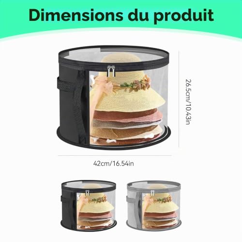 2 Pièces Boite a Chapeau,Boîte de Rangement Pliable pour Chapeaux Boîte à Chapeaux En Tissu avec Couvercle Et Fermeture à Glissière, Fenêtre Transparente Boîte de Rangement pour Chapeaux - 42 x 26 Cm – vue 2