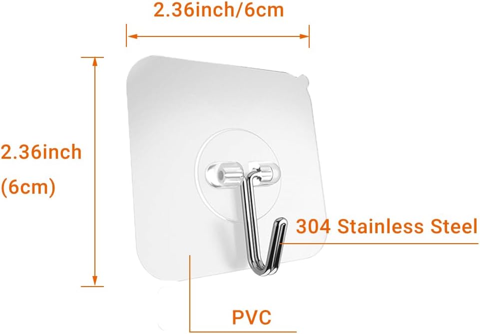 Adhesive Wall Hooks for Hanging Hat Hooks Key Hooks Coat Hooks for Wall Mount Shower Hooks Heavy Duty Bathroom Kitchen Towel Transparent Seamless Waterproof Oilproof 13 lb Maximum 6 Pack