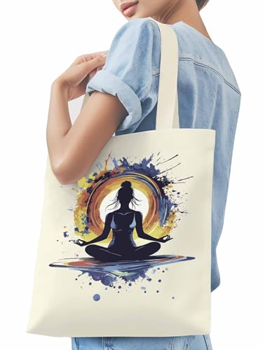 Canvas Tote Bags,Grocery Shopping Cloth Bag Woman Yoga Reusable Shoulder Bags Tote Bag for Travel Work Gym3