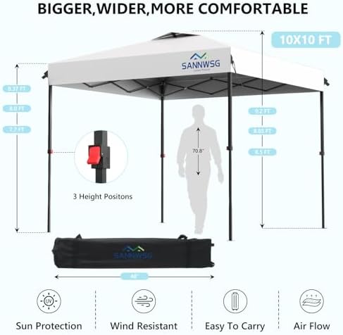  10X10 Easy Up Canopy Tent for Commercial Events, Heavy Duty, White
| Commercial Instant Shelter 10X10, 3 Sidewalls, Whi