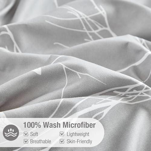 Miniatura 3 de Tokokimo Funda Nordica Cama 135 150 - Microfibra Juego De Funda Edredon 240x220 Cm Con Cremallera - Y 2 Fundas De Almohada 50x75 Cm - Diseño Estilo Rama Y Hoja, Gris Blanco