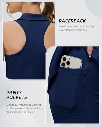 SDBT Vestido feminino de tênis, vestidos de golfe com shorts embutidos, sem mangas, costas nadadoras