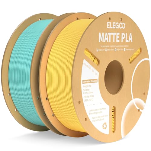 Image of ELEGOO Matte PLA Filament Teal Green & Sunshine Yellow 2KG, 1.75mm 3D Printer Filament Dimensional Accuracy + /- 0.02mm, 2pcs 1kg Carboard Spool (2.2lbs) for Most FDM 3D Printers