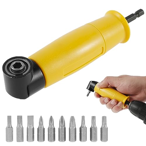 FUYGRCJ- Right Angle Attachment with 10 Bits Metal 90° Drill Bit Corner Adapter with Strong Magnet Fast Screwdriver Socket Adapter Power Drill Adapter for Power Drill Socket Wrench(11PCS,yellow)