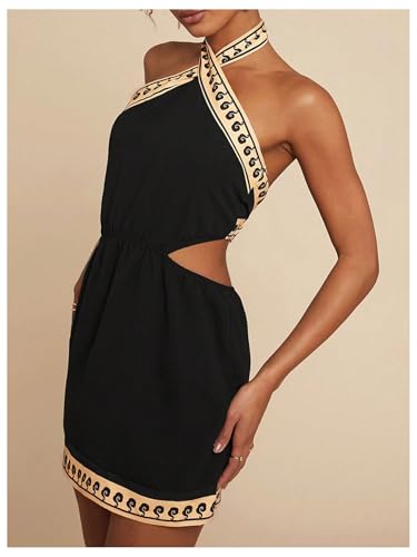 Image of MakeMeChic Women's Boho Mini Dress Summer Beach Vacation Halter Dresses Floral Sundress