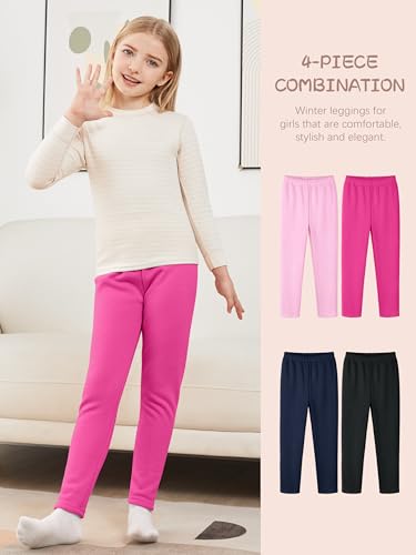 4 Pack Girls Fleece Lined Leggings Cotton Kids Winter Warm Leggings Thick Thermal Tights Pants4