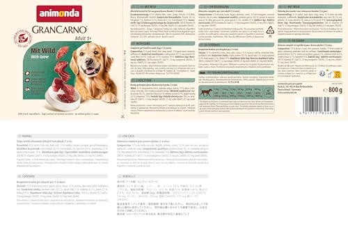 animonda GranCarno Hunde Nassfutter mit Wild (6 x 800 g), getreidefreies Hundenassfutter ohne Zucker, für ausgewachsene Hunde, mit frischen fleischigen Zutaten