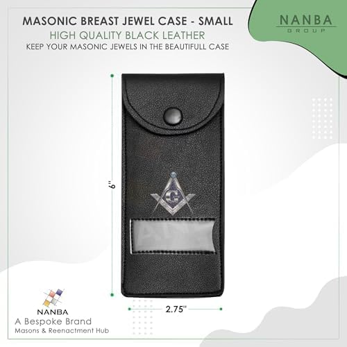 Masonic Regalia Pocket Jewel Holder Case  Leather Carry Wallet with Soft Lining for Freemason Lodge Jewels, Pins & Badges - Square Compass G Gold & Blue Printed