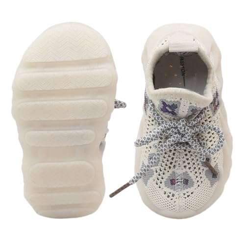 Image of Hopscotch Baby Boys and Baby Girls Mesh Applique Art Printed Lace Athletic Shoes in Beige Color