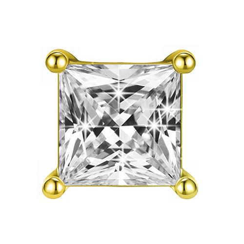 Image of SIVYAA Men's Single White /Black Square Solitaire Diamond Stud Earrings | Pure 925 Sterling Silver | Princess Cut Swiss Cubic Zirconia Ear Tops | Gift Item for Men and Boys | 6 Month Warranty