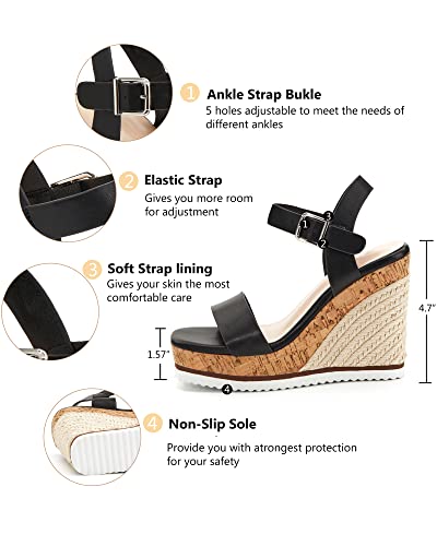 Image of Coutgo Women's Espadrille Wedge Platform Sandals Open Toe Ankle Buckle Strap Casual Summer Shoes
