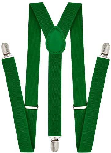 Dibi Suspenders for Men - Adjustable Y Back Men's Suspenders with 3 Strong Clips, Green, Adjustable