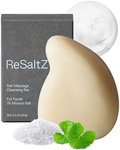 RESALTZ Salt Ritual Facial Cleansing Gua Sha Soap Bar with Vegan Premium Natural Oils, Korean Origin Herbs | Guasha Shaped Facial Massager | Gentle Pore Cleansing & Hydrating for All Skin Type, 3.9oz.