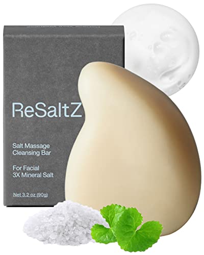 Resaltz Salt Ritual Facial Cleansing Gua Sha Soap Bar With Vegan Premium Natural Oils, Korean Origin Herbs | Guasha Shaped Facial Massager | Gentle Pore Cleansing & Hydrating For All Skin Type, 3.9Oz. #TOP21