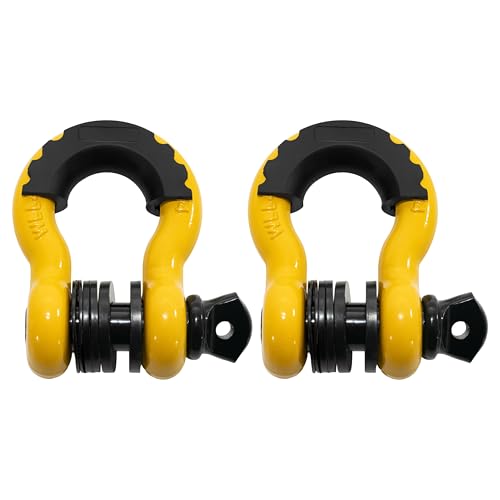Dリング シャックル 3/4" 二個セット 牽引器 オフロードカー SUV ATV トレーラー キャンピングカー 取り付ける簡単 高強度 スポーツユーティリティ (イエロー)