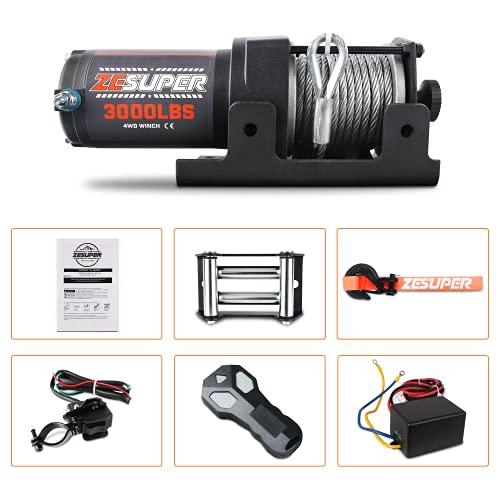 Zesuper 3000 Lb 12V Dc Electric Winch Steel Cable Off Road Waterproof Utv Atv Boat Modified Vehicles Winch Kits Wireless Remote #TOP4
