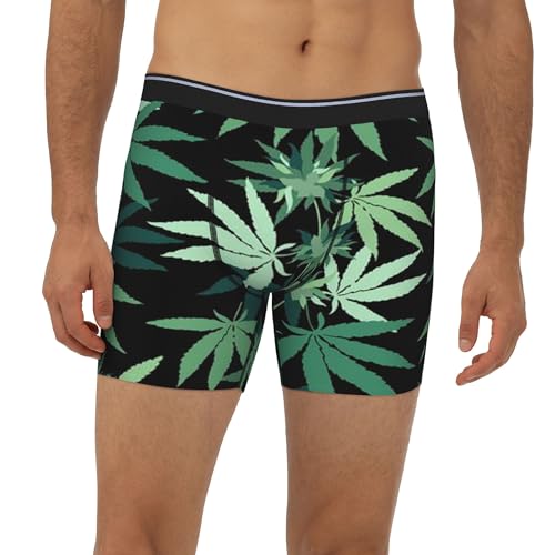 Weed marijuana leaf Adult Extended Boxer Briefs Men's Square Underpants Stretch Long Trunks4