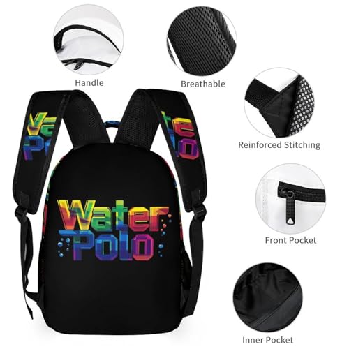 Colorful Water Polo 3 Pcs Backpacks Set Combination 16“ Travel Backpack Portable Lunch Bag Pencil Case for Unisex3