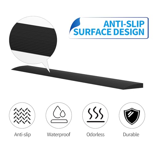 0.4\" Rise Threshold Ramp for Doorways, Self-Adhesive Rubber Ramp for Door Threshold, 3.3Ft Long, Ideal for Wheelchair Scooter Doorway Floor Tile Threshold Transition Strip Reducer (Black, 3.3Ft) - Thumbnail 3