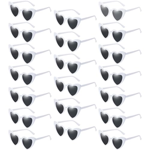 Pibupibu 20 Pack Heart Sunglasses for Women Bachelorette Party Bulk Heart Shaped Bride Tribe Glasses Bride Shower Gift White