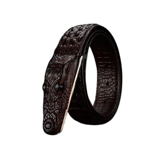 Alligator Backbone Skin Pattern Embossed Leather Belt Strap for Men, Handmade Crocodile Head Engraved Snap Buckle(120cm/47, Brown)
