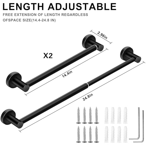 MGahyi Towel Racks for Bathroom-Adjustable Towel Holder(13.18inch-24inch) Sturdy and Rustproof Towel Bar Wall Mounted, Single Towel Bar Rod for Bathroom Accessories(2Pcs,Black) by MGahyi - Image 2