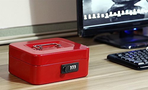 Jssmst Medium Cash Box With Combination Lock - Durable Metal Cash Box With Money Tray Red, 7.87 X 6.3 X 3.35 Inches, Cb0703M #TOP6