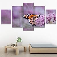 SIGNWIN 5 Panel Canvas Wall Art Birds Butterfly Closeup Colorful Contemporary Home Office Modern Art Multicolor Photography for Home Decorations Ready to Hang - 60