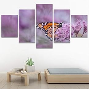 SIGNWIN 5 Panel Canvas Wall Art Birds Butterfly...