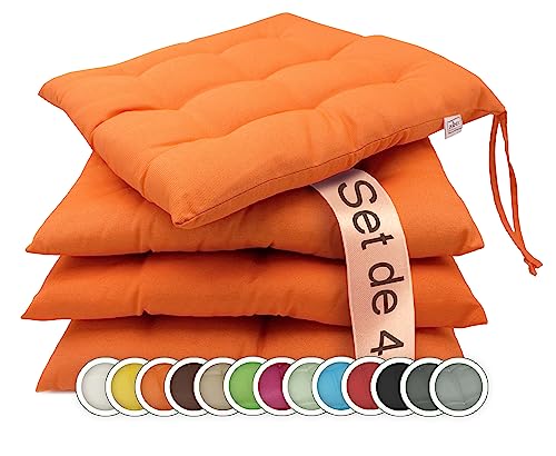 ZOLLNER® Série Mali Lot de 4 coussins de chaise/coussins d'assise pour l'intérieur et l'extérieur, 40 x 40 cm, disponibles dans les coloris crème, jaune, orange, chocolat, vert, turquoise, anthracite, fuchsia, rouge ou noir 40/40 165-orange