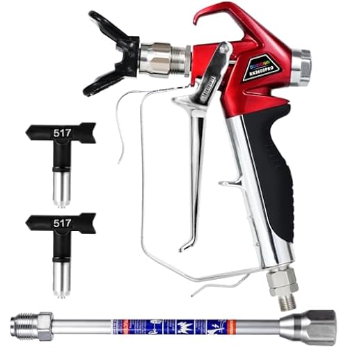 DUSICHIN Airless Paint Primer Spray Gun High Pressure 3600 PSI Reversible 517 Nozzle Tip Guard Swivel Joint with 10 inches Extension Pole for Titan Graco Airless Paint Sprayers Aftermarket DUS3600