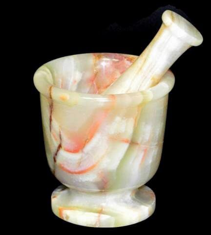 Large White Onyx Stone Mortar and Pestle Set - 5 Inch