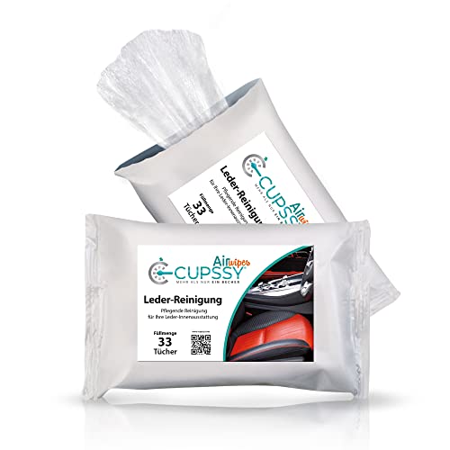 Cupssy AirWipes - Toallitas de limpieza de piel para una limpieza suave de asientos de coche y muebles de piel, refrescante y desengrasante, paquete de 33 toallitas, 1 unidad (1 x 33 unidades)