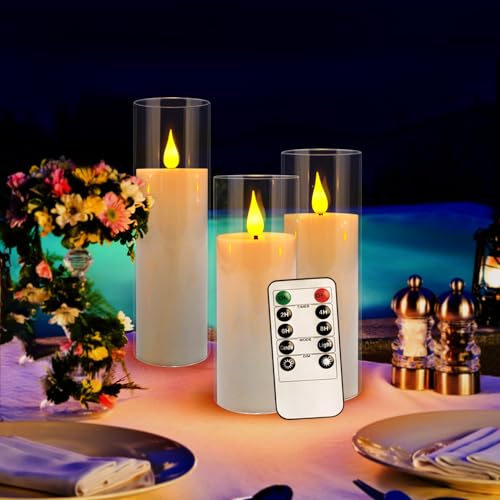 Image of 24 Pcs Acrylic LED Flameless Candles with 4 Remote,White,Flickering, Clear, Suitable for Wedding, Party, Home Decoration & Outdoor.
