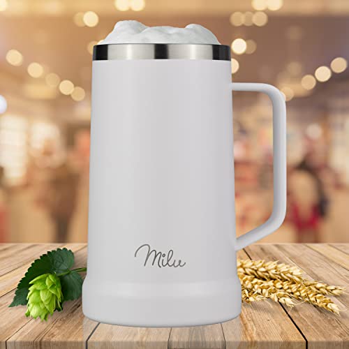 Milu kufel do piwa ze stali nierdzewnej izolowany | szklanka do piwa ze zdejmowaną pokrywką | kufel termiczny utrzymujący zimno | prezent dla mężczyzn (700ml, Biały)