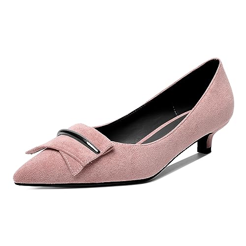 Mettesally Womens Kitten Heel Slip-on Pumps Pointed Toe Pumps Slip-on Low Heels Comfortable Casual Ladies Office Dress Shoes