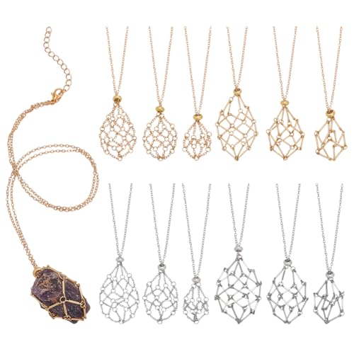 Cage vide pendentif or et platine : support réglable 3 tailles pour collier porte cristal