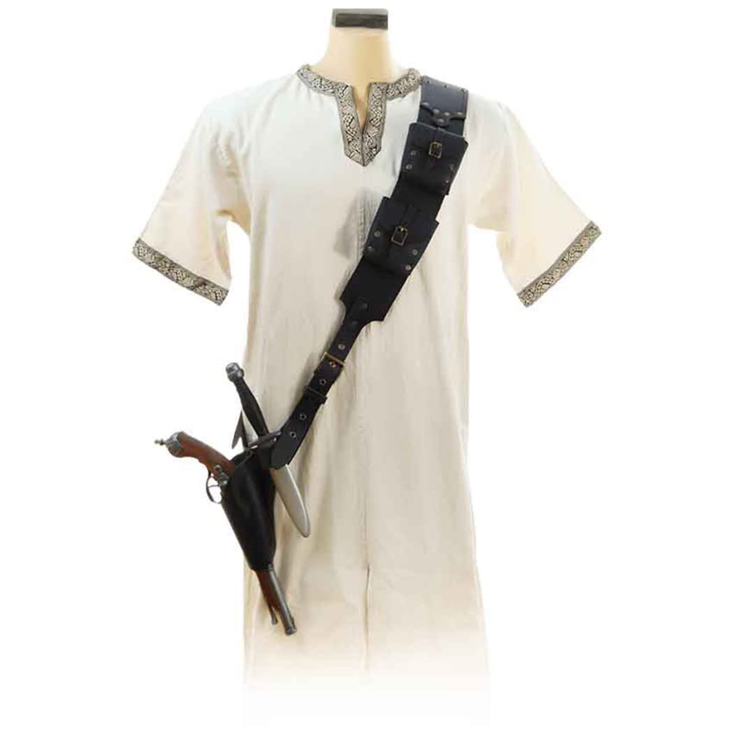 Medieval Clothing, for Flintlock Pistol with Sword Dagger Holder Frog Shoulder Belt Holster Bandolier Bag, Pirate Cosplay Costume Accessories,Black