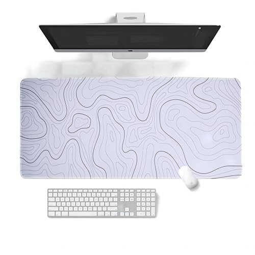 Alfombrilla de Ratón para Juegos-800x300x2mm-Tapete de Escritorio Extendida Estera de Ordenador, Grande Gaming Mouse Pad con Base de Antideslizante para Jugadore/Oficinas/Hogares (Terreno Blanco)