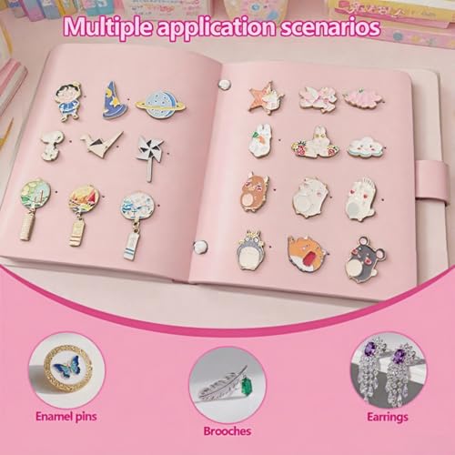 Image of Enamel Pin Display Book - 4 Page Leather Travel Organizer for Collectors, Portable Lapel Pin Holder with Secure Storage, Compact Pin Trading Book (Pink)